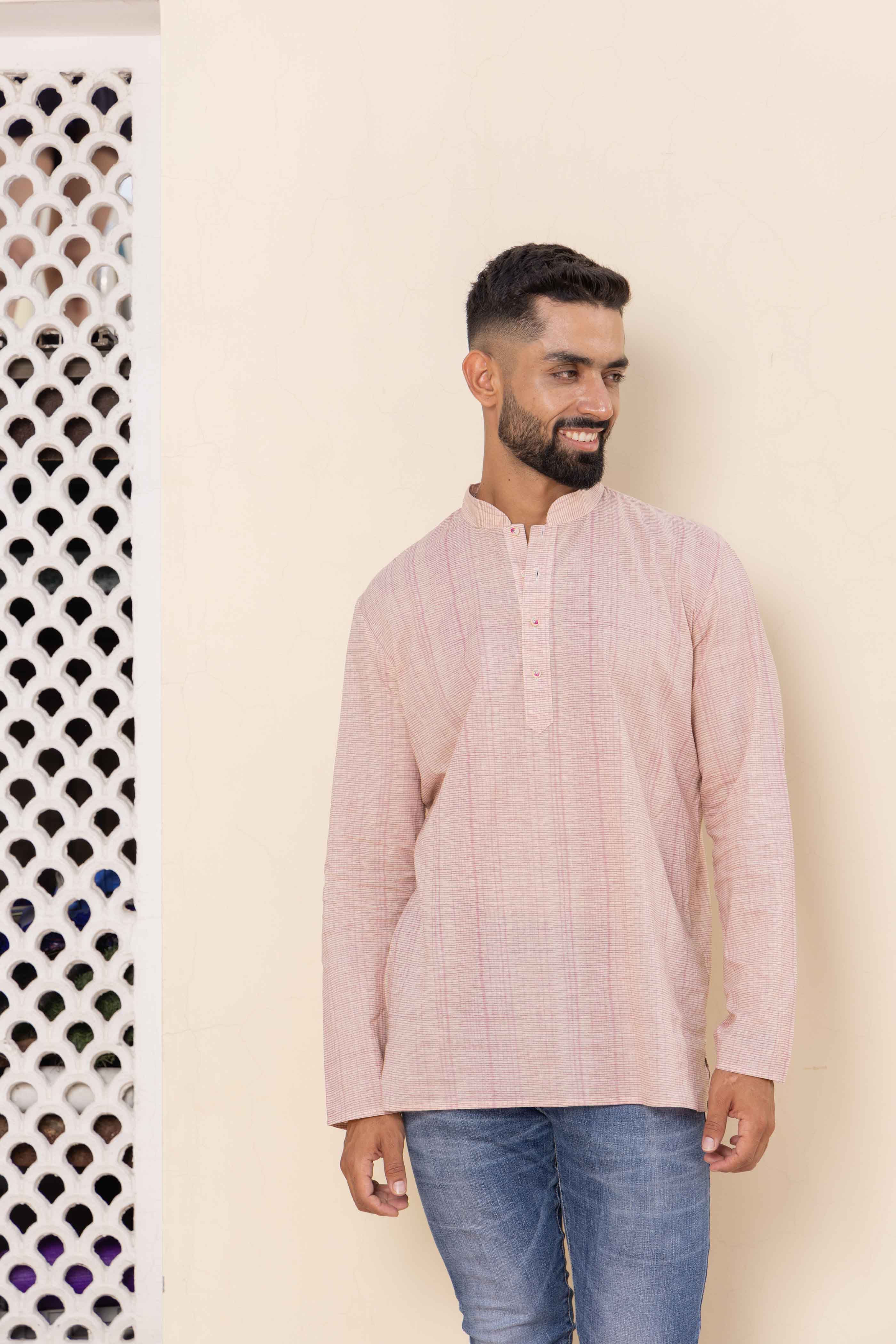 Pastel Pink Striped Short Kurta
